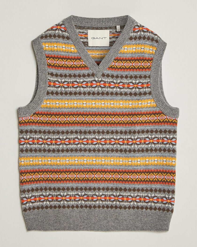 Gant Wool Knitted Fairisle Vest Multi – Flerfärgad