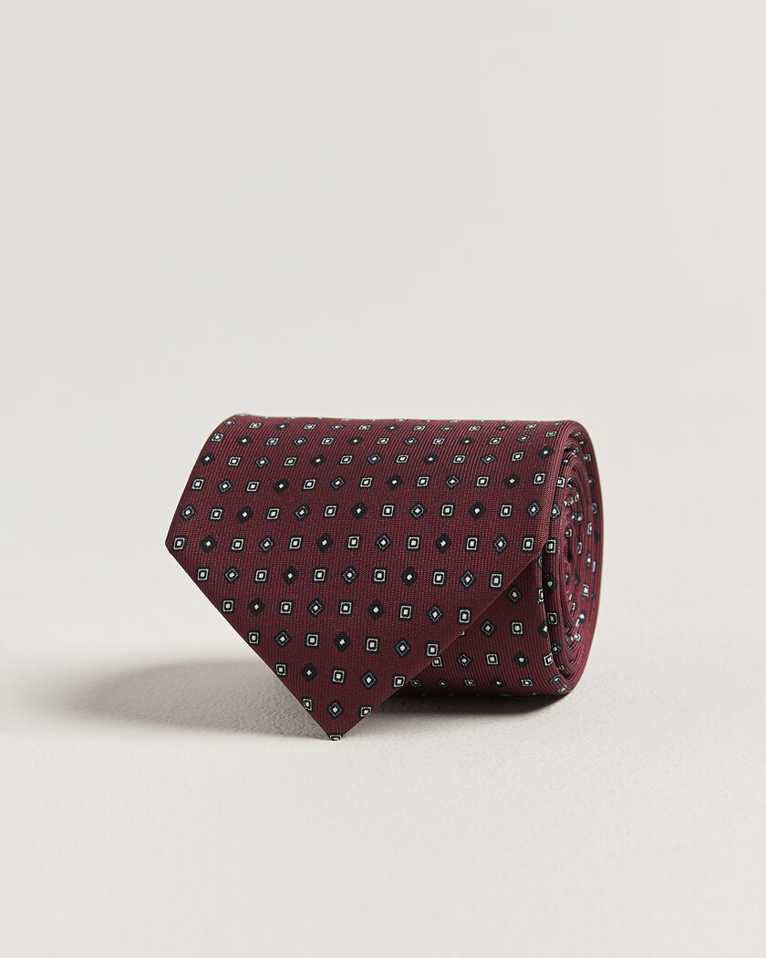 E. Marinella 3-Fold Printed Silk Tie Burgundy – Röd