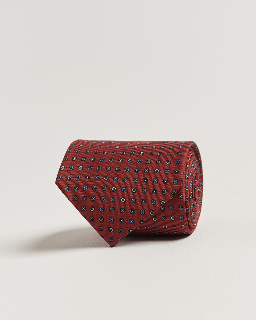 E. Marinella 3-Fold Printed Silk Tie Dark Red – Röd