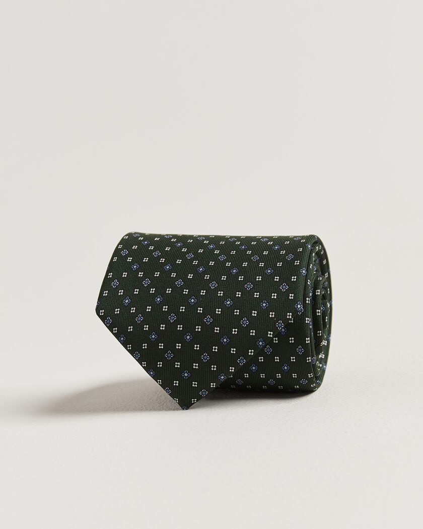 E. Marinella 3-Fold Printed Silk Tie Dark Green – Grön