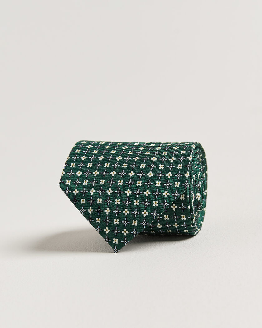E. Marinella 3-Fold Printed Silk Tie Dark Green – Grön