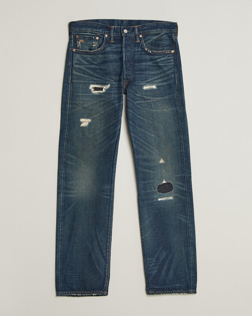 RRL Straight Leg Selvedge Jeans Hawley Wash – Blå