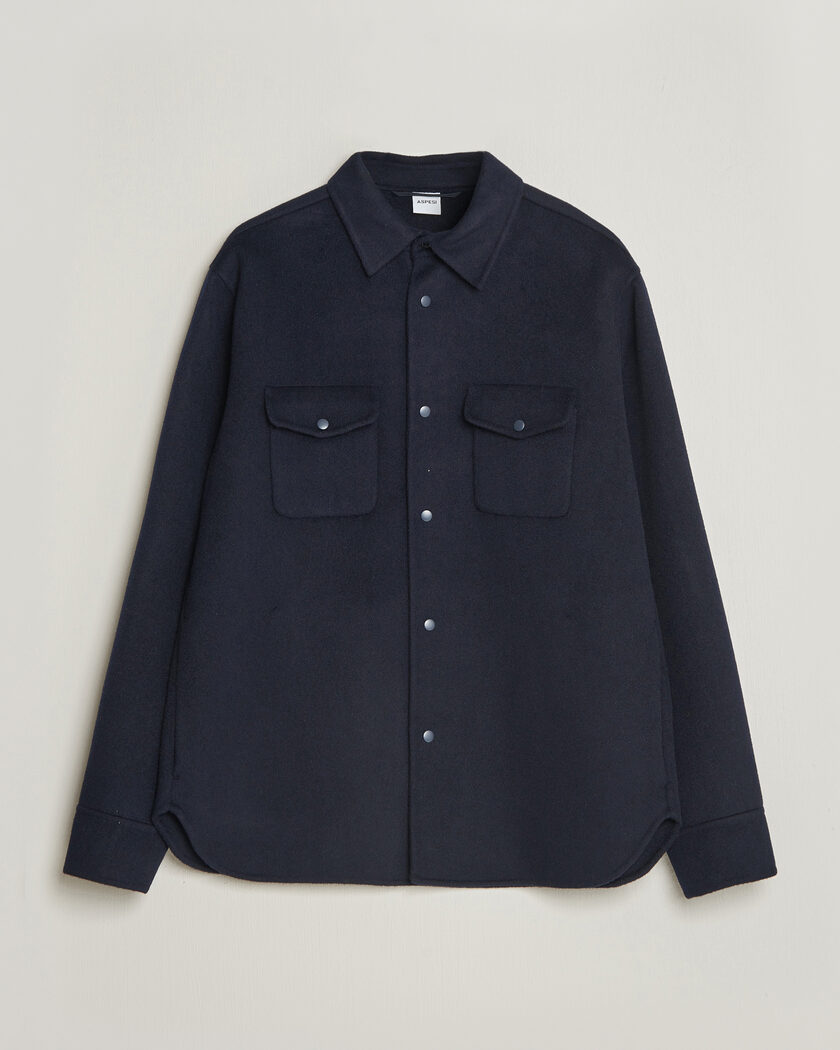Aspesi Double Wool Shirt Jacket Navy – Blå