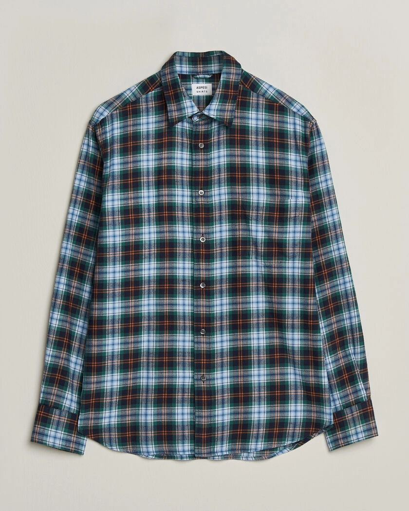 Aspesi Flannel Shirt Blue Check – Blå