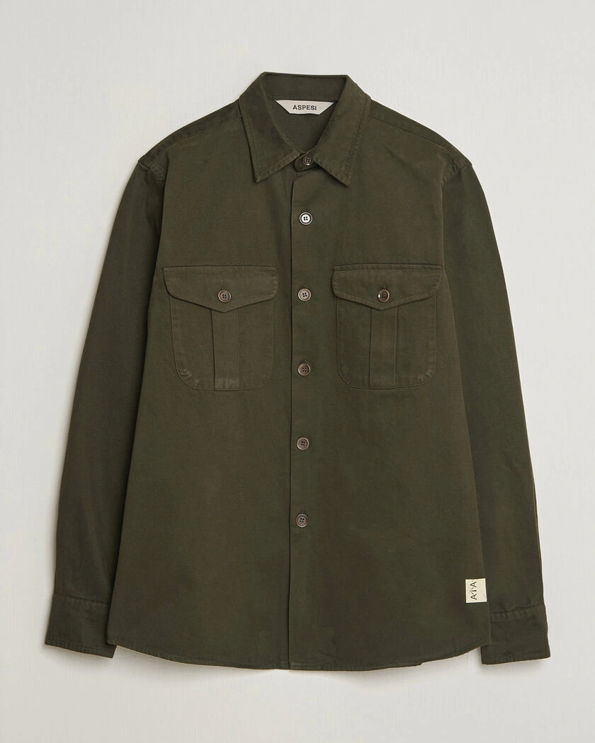 Aspesi Twill Cotton Overshirt Military – Brun