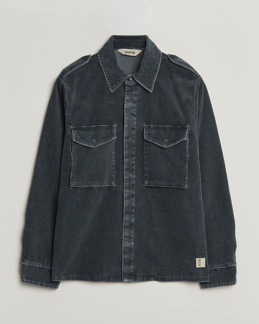 Aspesi Double Pocket Corduroy Overshirt Washed Black – Grå