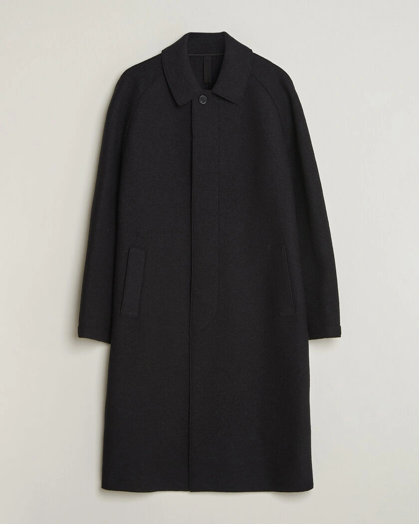 Harris Wharf London Boiled Wool Fly Front Balmacan Coat Black – Svart