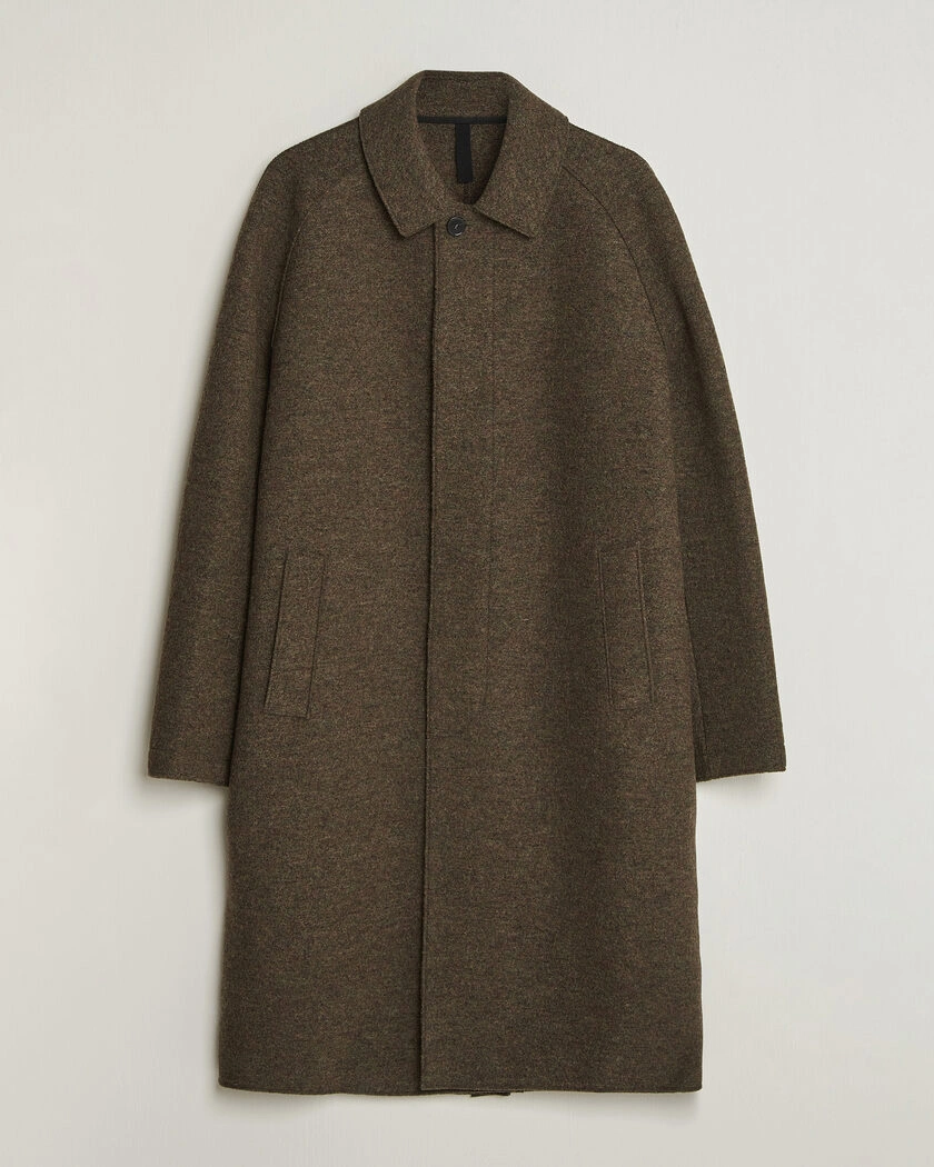 Harris Wharf London Boiled Wool Fly Front Balmacan Coat Brown/Green – Grön