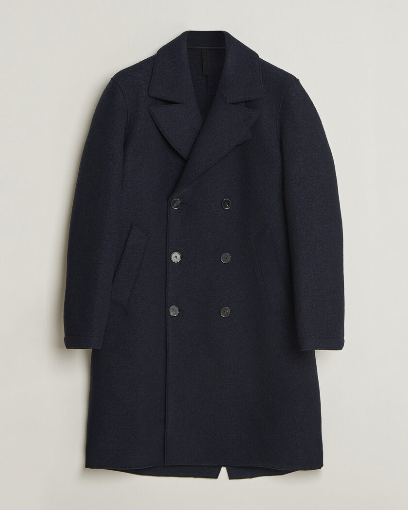 Harris Wharf London Pressed Wool Long Peacoat Navy Blue – Blå