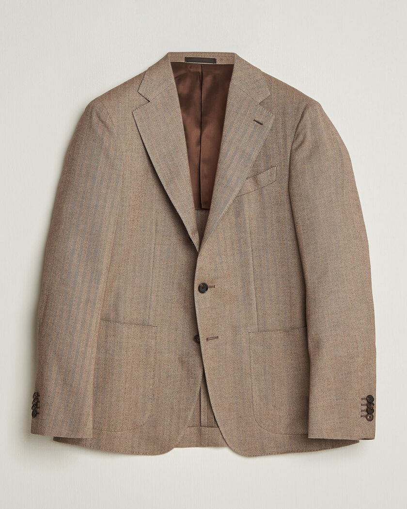 Caruso Aida Herringbone Cotton Flannel Blazer Beige – Beige