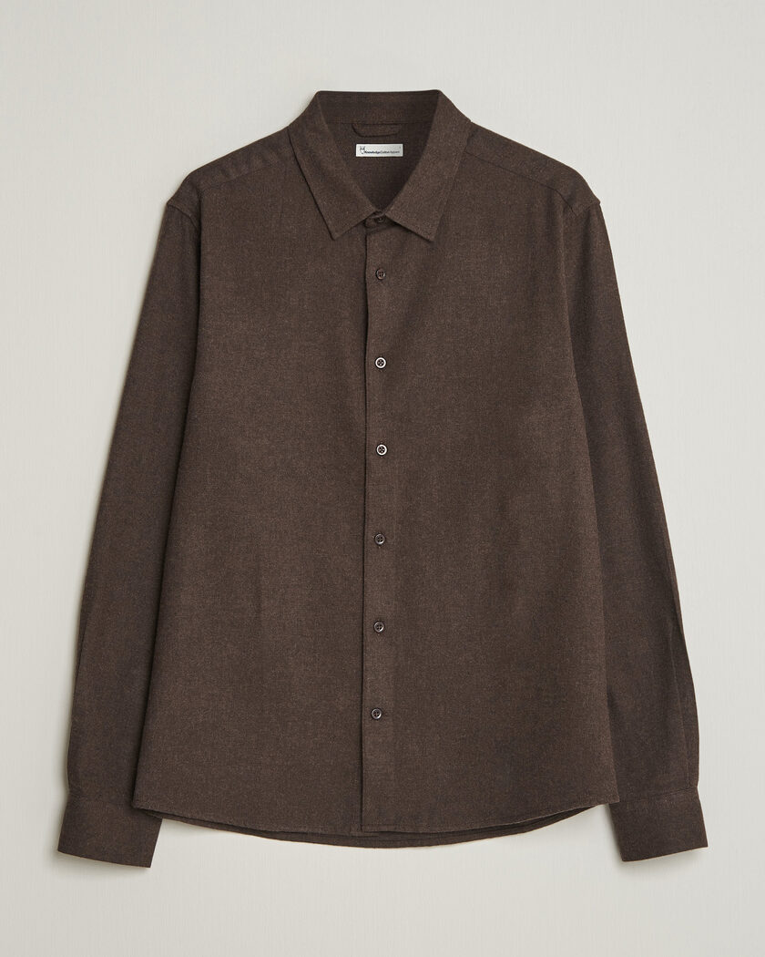 KnowledgeCotton Apparel Regular Fit Melange Flannel Shirt Chocolate – Brun