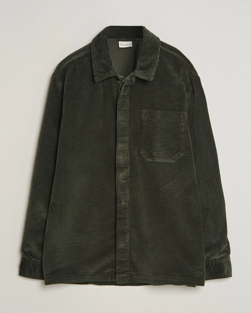 KnowledgeCotton Apparel Cotton Corduroy Overshirt Forest Night – Grön