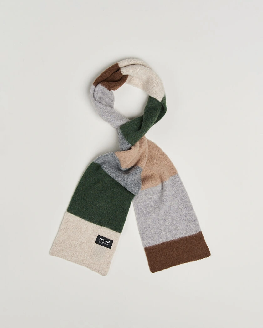 Robert Mackie Rona Ribbed Shaggy Lambswool Scarf Grey/Green/Beige Mix – Flerfärgad