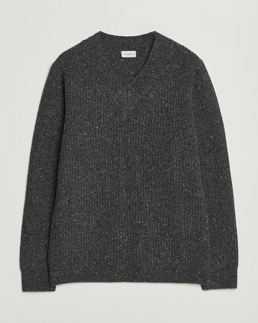 Morgano Fisherman Ribb Donegal Knitted V-Neck Dark Grey – Grå