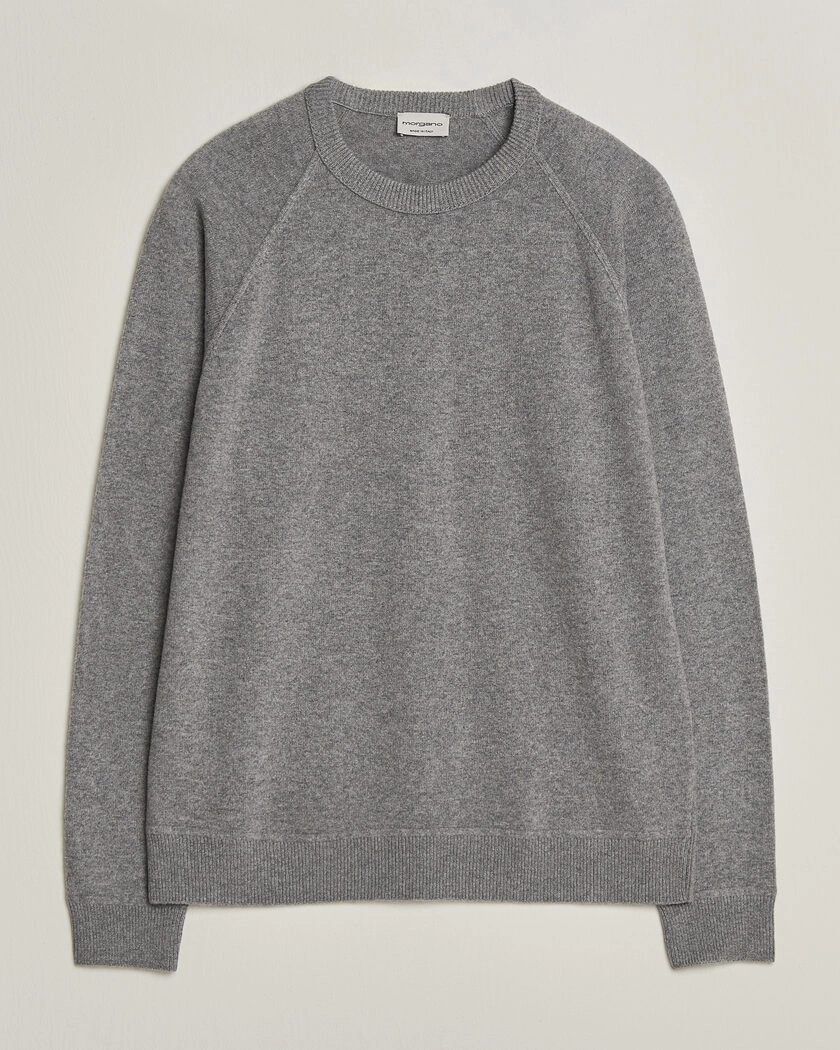 Morgano Wool/Cashmere Raglan Crew Grey – Grå