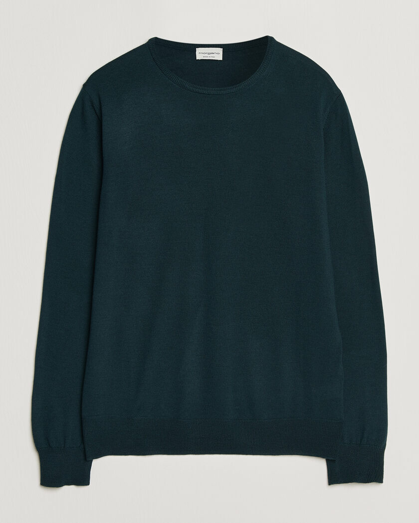 Morgano Extra Fine Merino Wool Crewneck Bottle Green – Grön