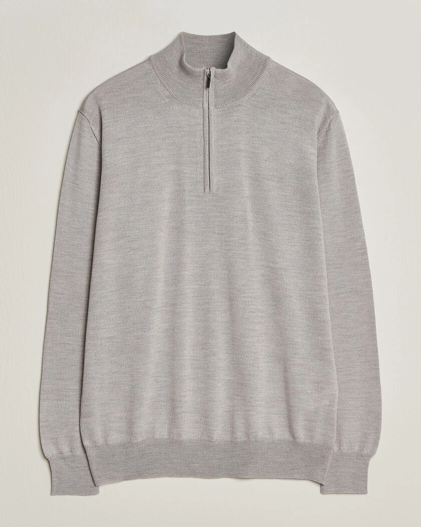 Morgano Extra Fine Merino Wool Half-Zip Light Grey – Grå