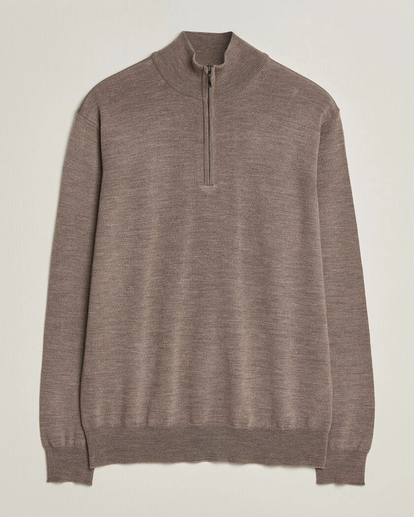 Morgano Extra Fine Merino Wool Half-Zip Mid Brown – Brun