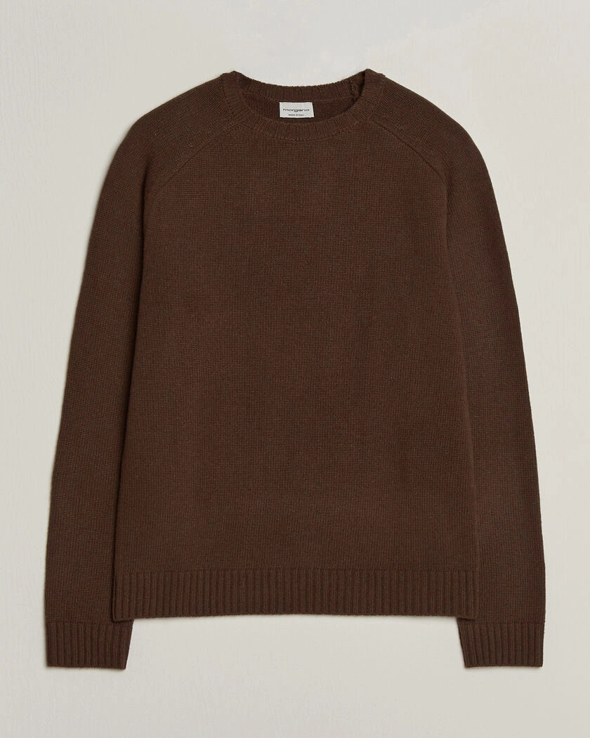 Morgano Heavy Knitted Wool/Cashmere Crewneck Dark Brown – Brun
