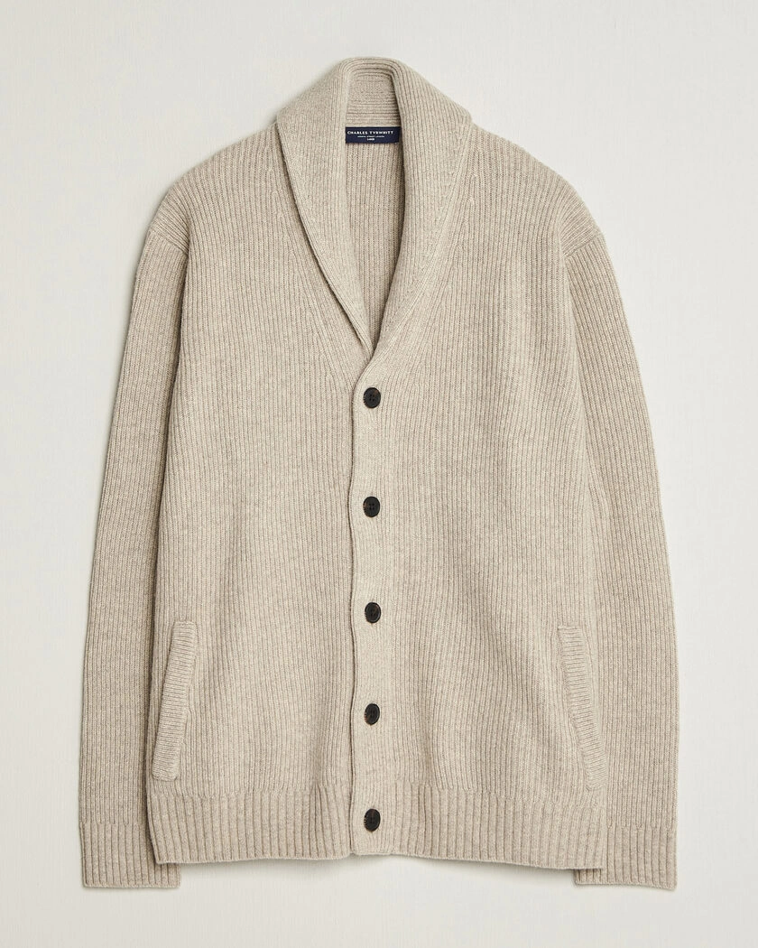 Charles Tyrwhitt Chunky Merino Shawl Neck Cardigan Oat – Beige