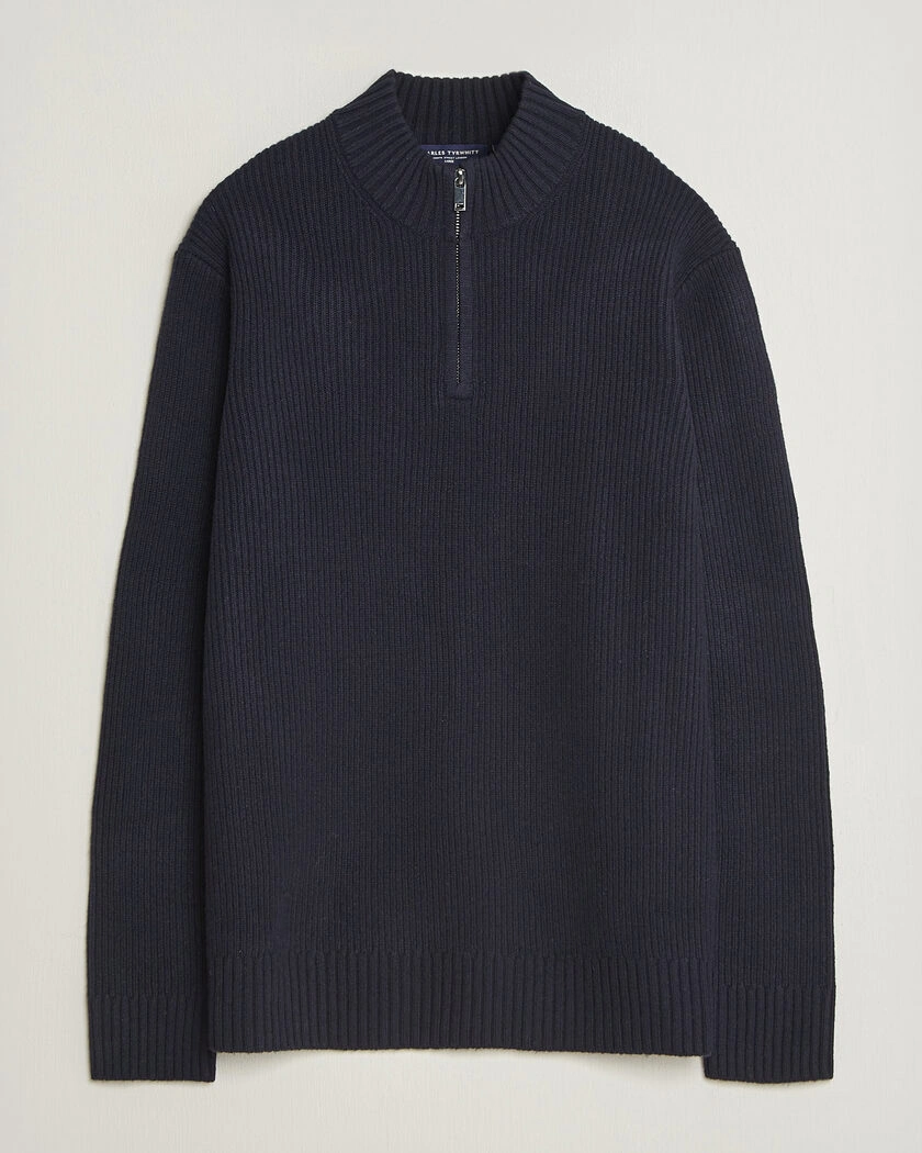 Charles Tyrwhitt Chunky Merino Zip Neck Navy – Blå