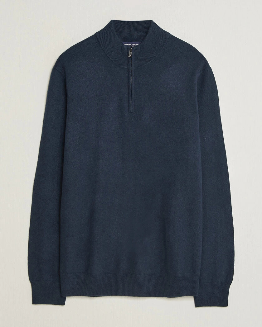 Charles Tyrwhitt Pure Cashmere Zip Neck Jumper Navy – Blå
