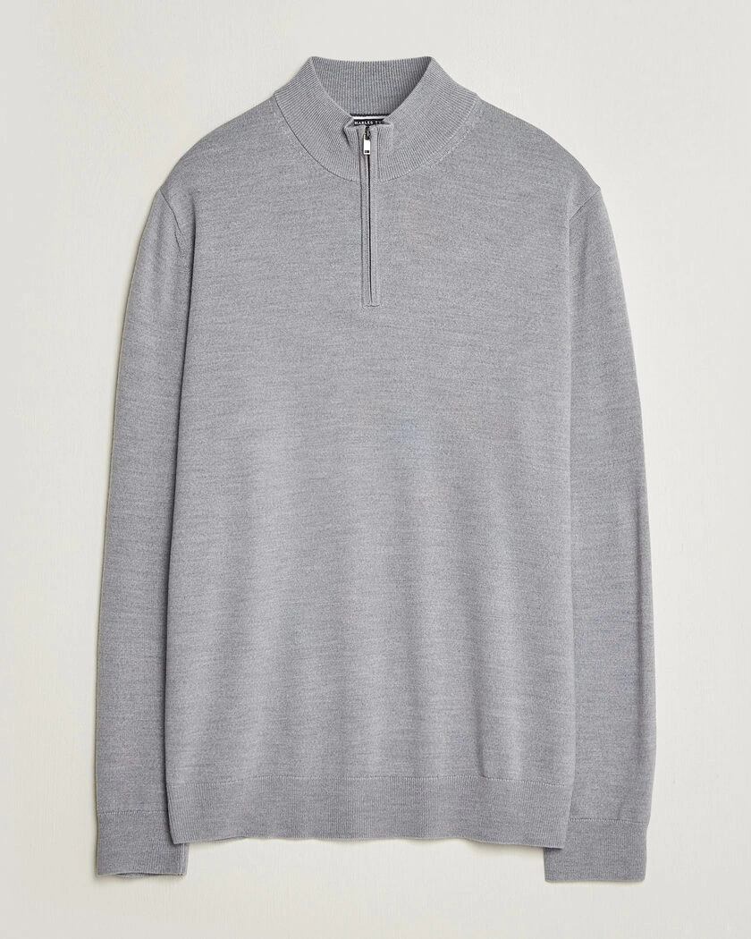 Charles Tyrwhitt Pure Merino Zip Neck Jumper Light Grey – Grå