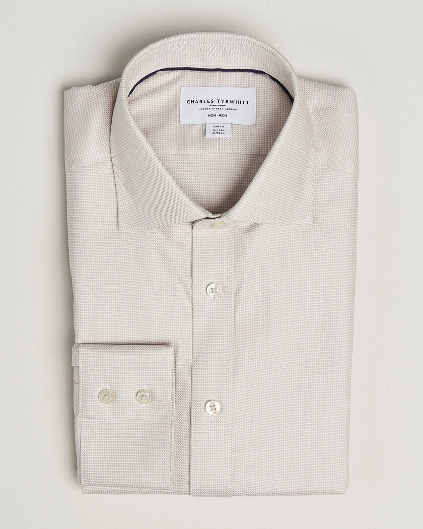 Charles Tyrwhitt Slim Fit Non Iron Trafalgar Weave Shirt Stone – Beige