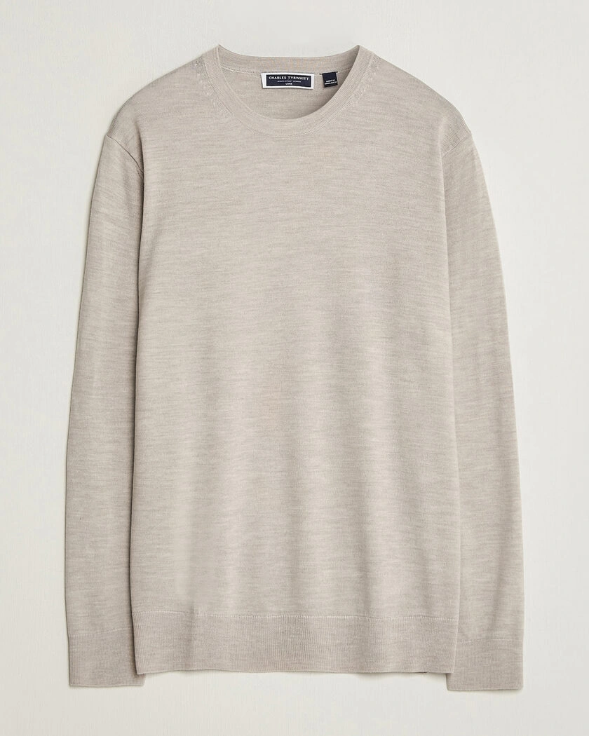 Charles Tyrwhitt Pure Merino Crew Neck Jumper Limestone – Beige