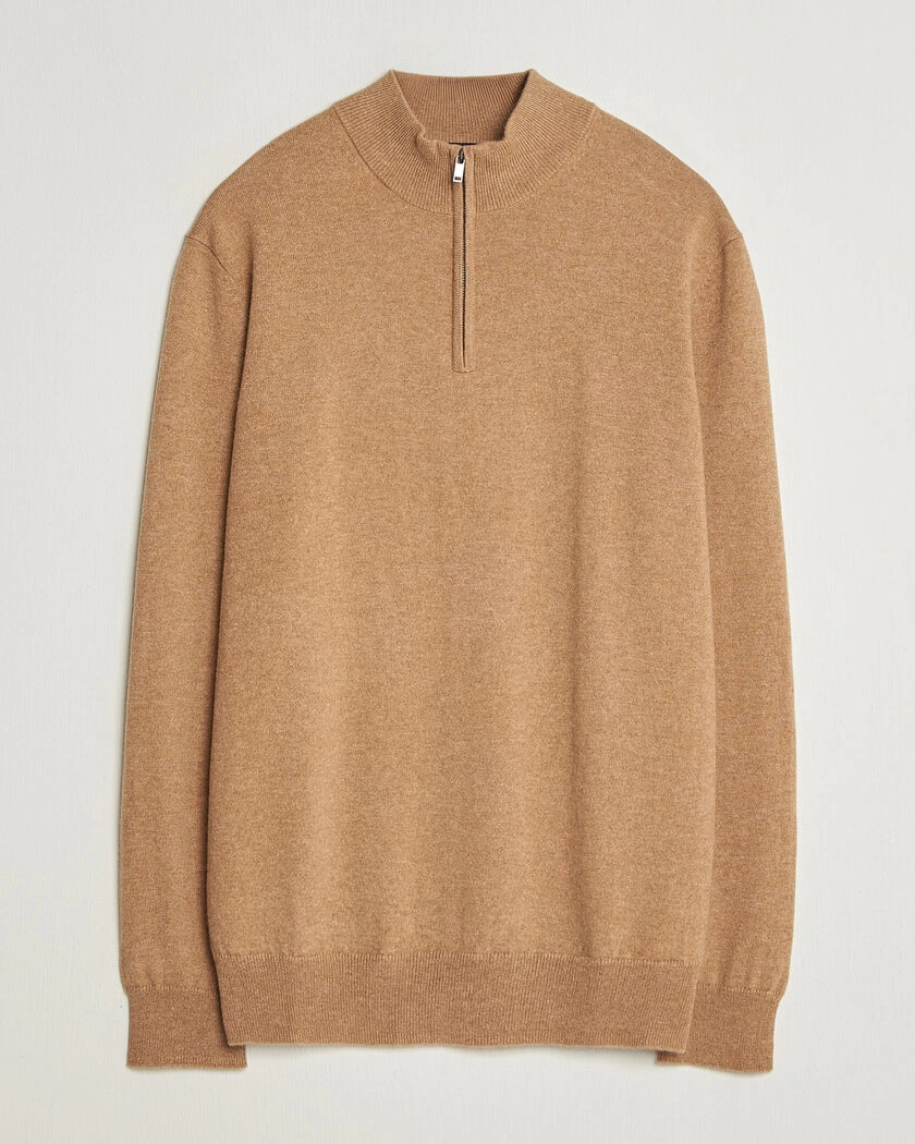 Charles Tyrwhitt Pure Cashmere Zip Neck Jumper Tan – Beige