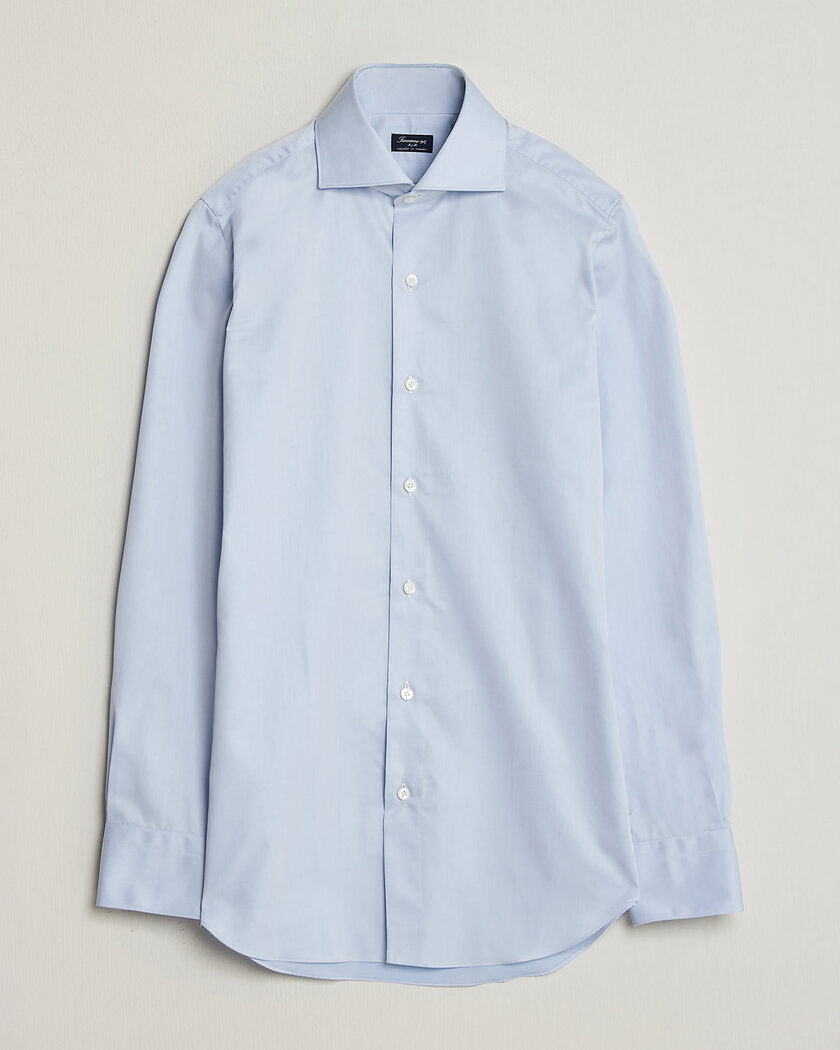 Finamore Napoli Milano Slim Traveller Cotton Shirt Light Blue – Blå