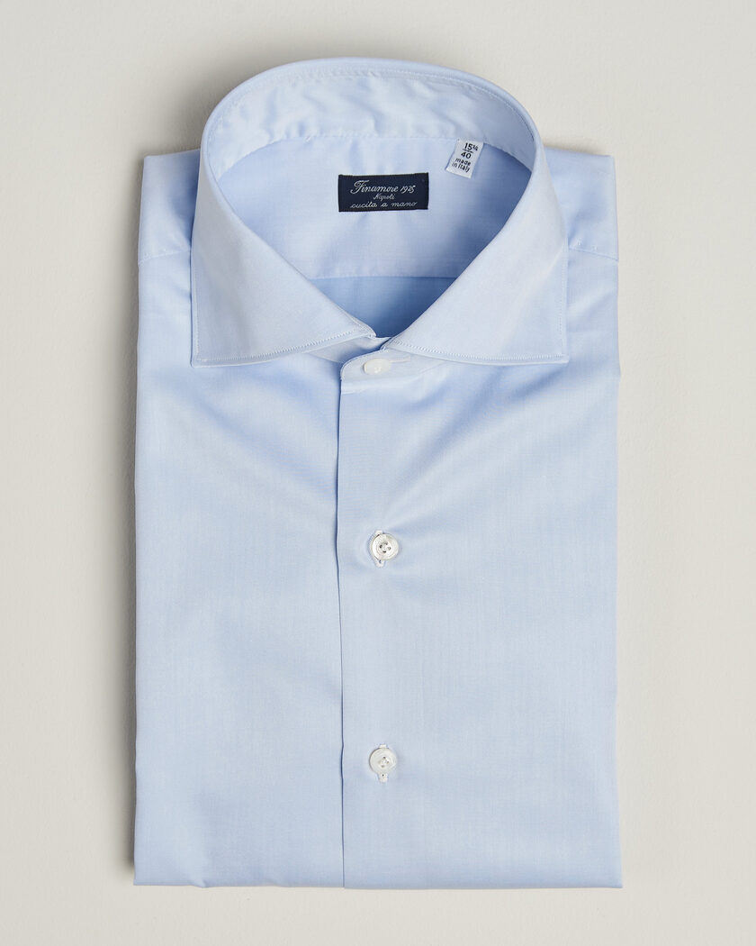 Finamore Napoli Milano Slim Traveller Cotton Shirt Light Blue – Blå