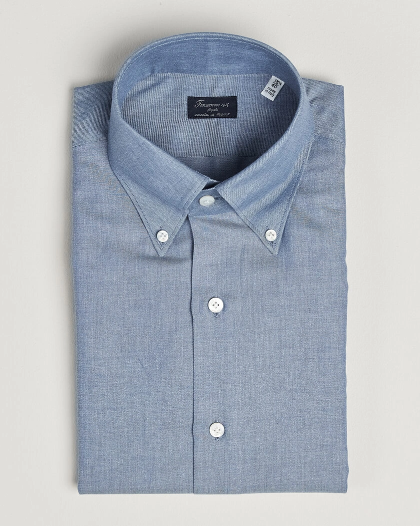 Finamore Napoli Milano Slim Cashmere BD Shirt Light Blue – Blå
