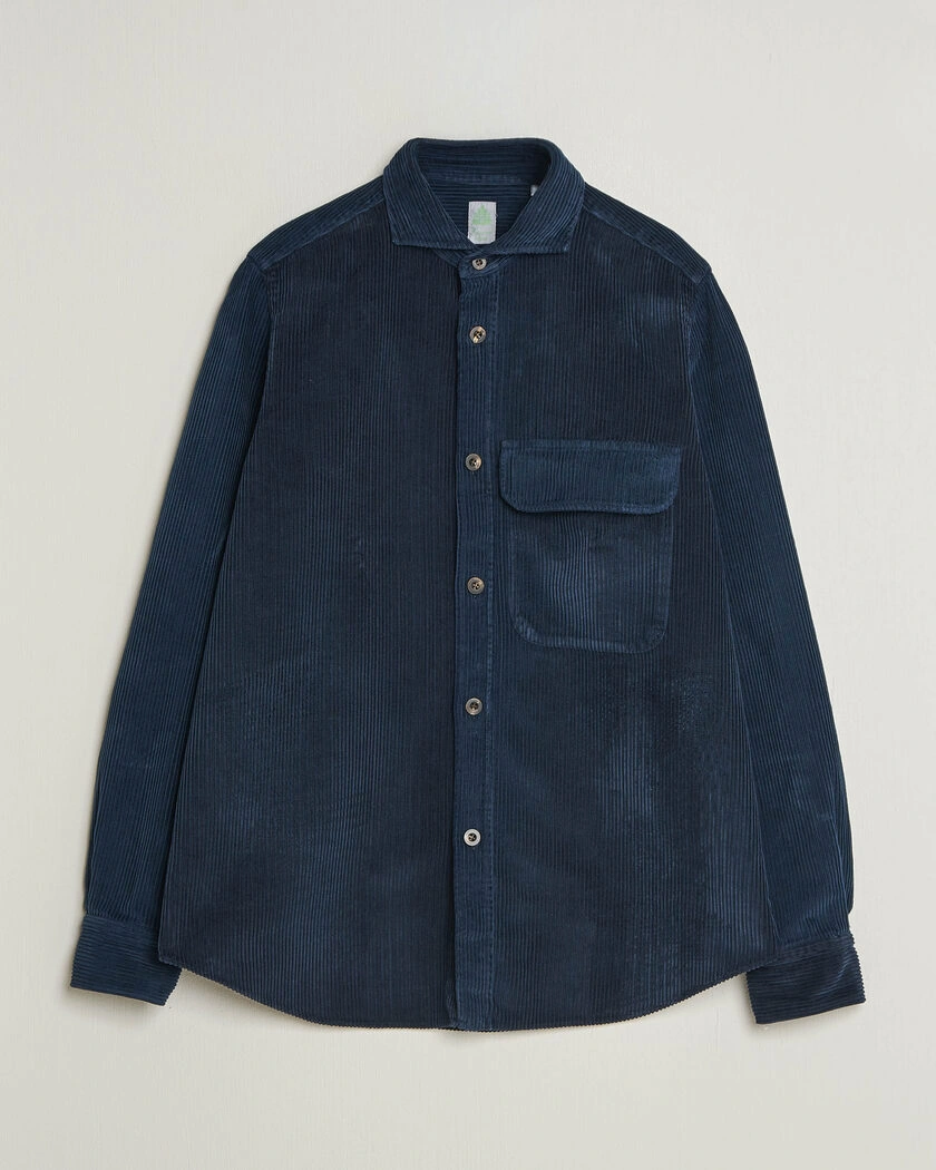 Finamore Napoli Garment Dyed Corduroy Overshirt Navy – Blå