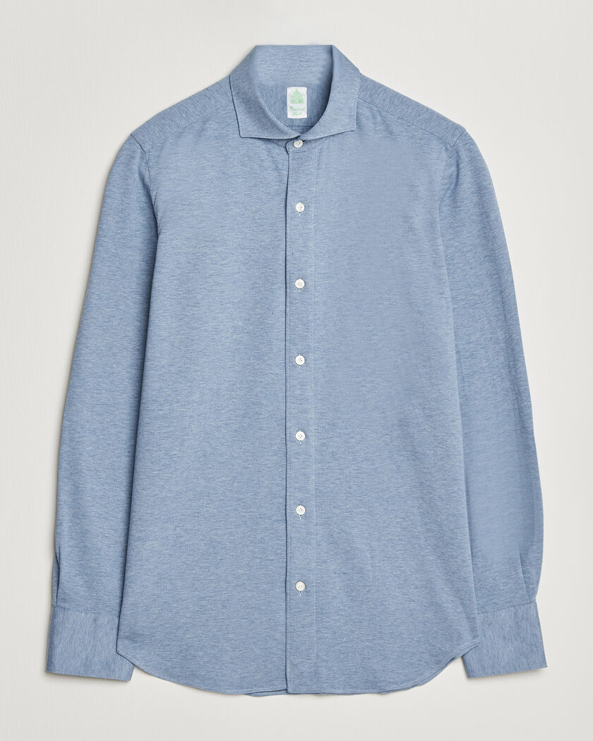 Finamore Napoli Cotton/Cashmere Jersey Shirt Light Blue – Blå