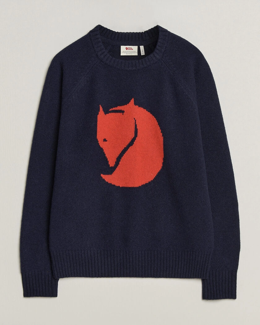 Fjällräven Logo Knit Wool Sweater Dark Navy – Blå