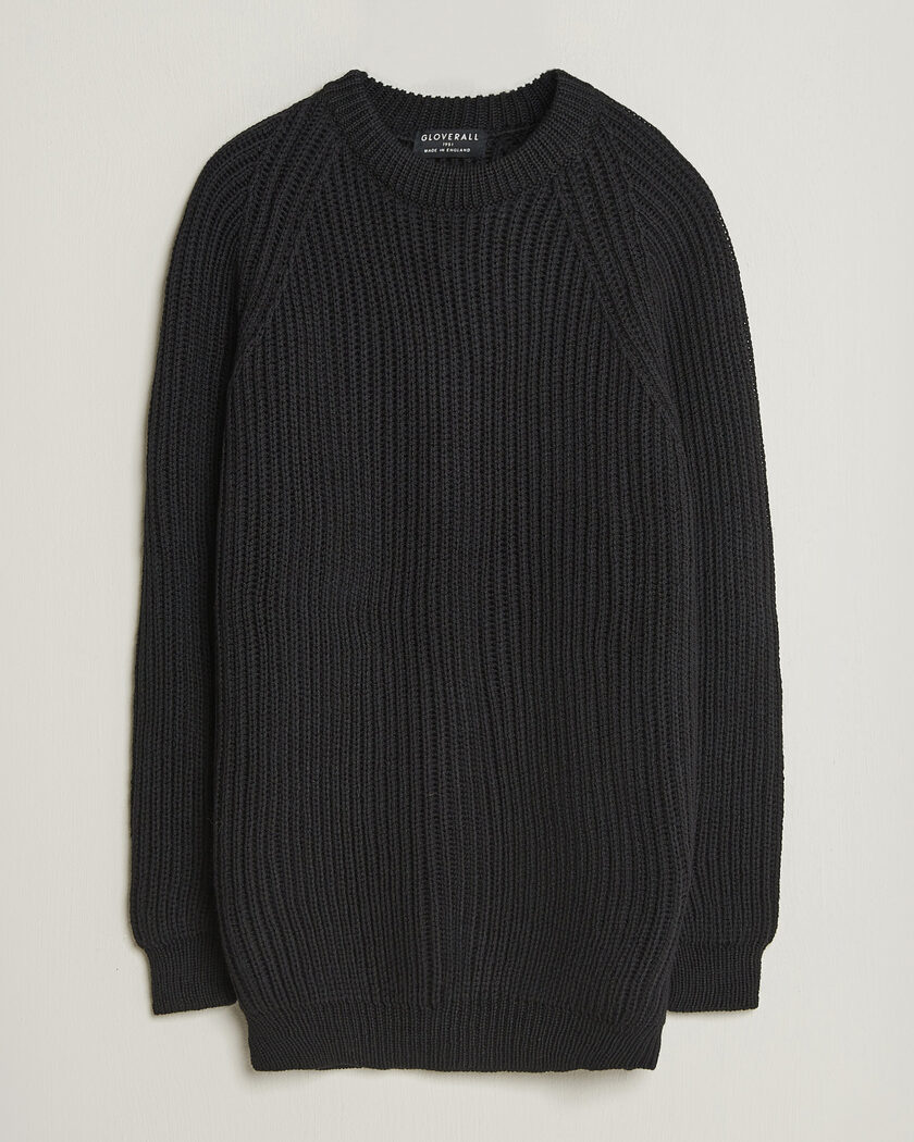 Gloverall Fisherman Rib Chunky Wool Crew Neck Black – Svart