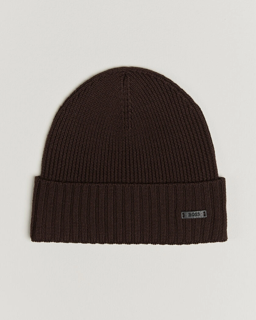 BOSS BLACK Fati Wool Beanie Dark Brown – Brun