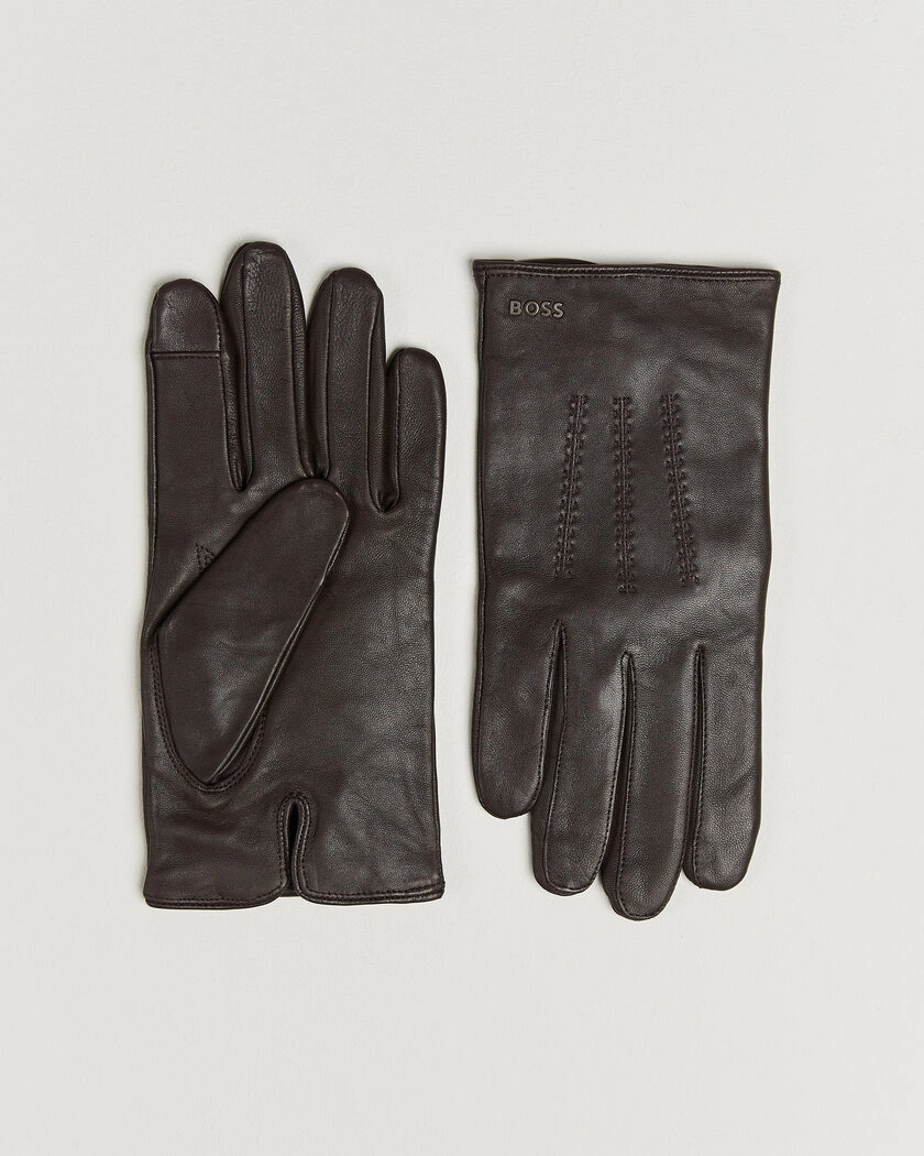 BOSS BLACK Hainz Leather Glove Dark Brown – Brun
