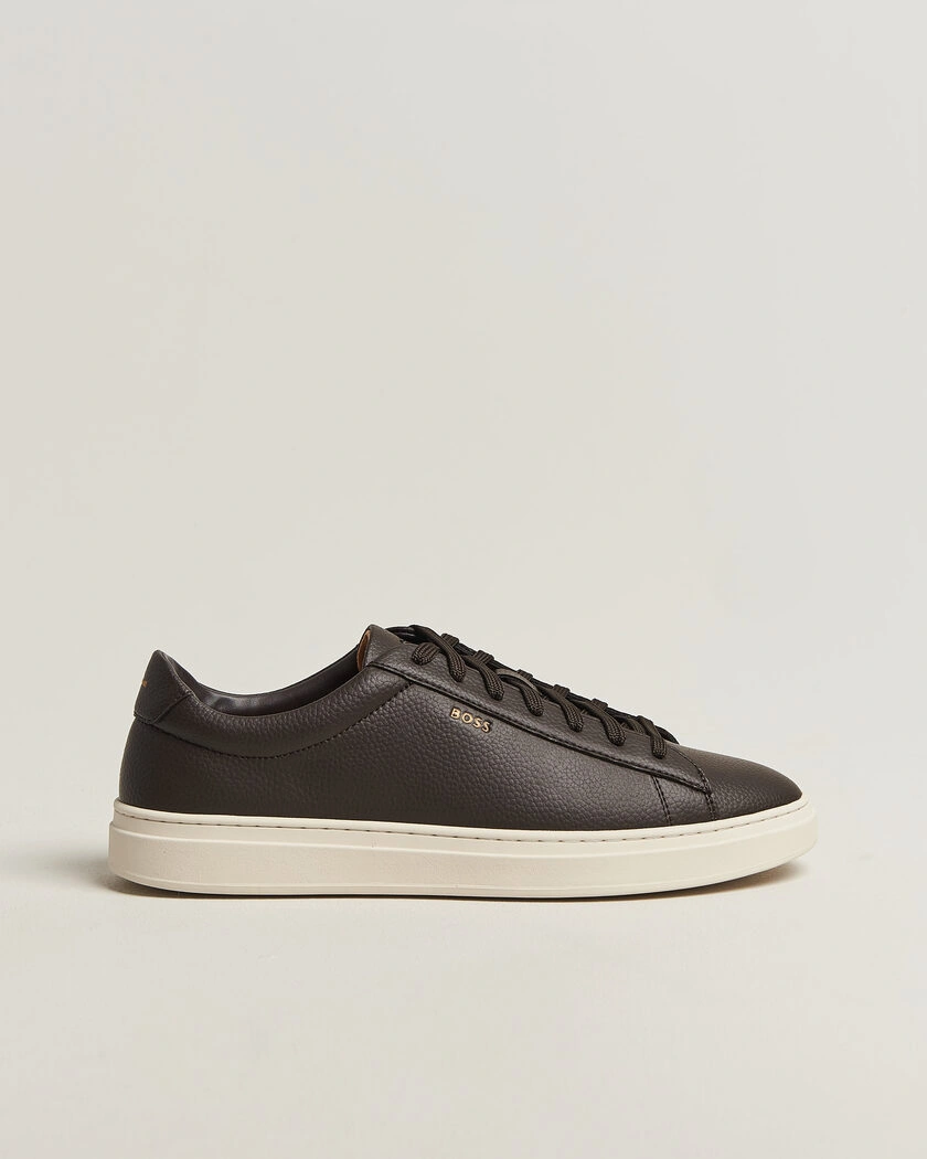 BOSS BLACK Kieran Grained Leather Sneaker Dark Brown – Brun