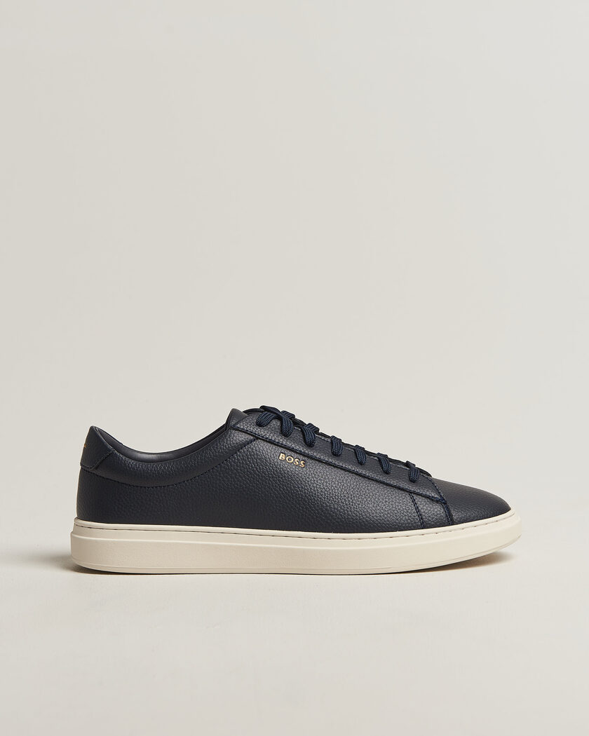 BOSS BLACK Kieran Grained Leather Sneaker Dark Blue – Blå