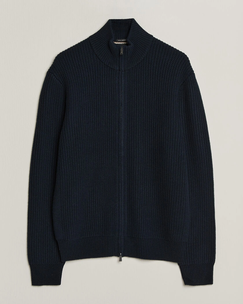 BOSS BLACK Fiocco Wool/Cashmere Full Zip Dark Blue – Blå