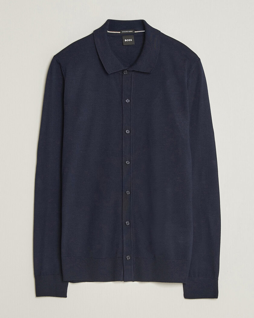 BOSS BLACK Helbert Merino Knitted Cardigan Dark Blue – Blå