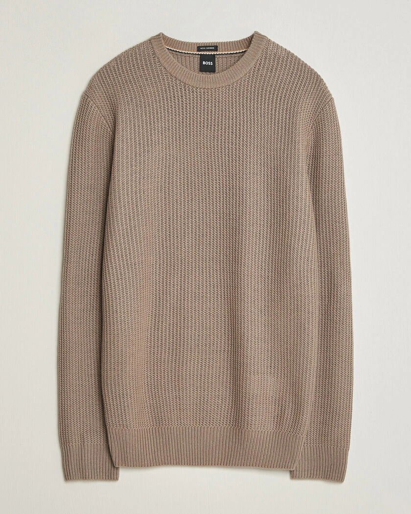 BOSS BLACK Fiocchetto Wool/Cashmere Crew Neck Open Brown – Brun