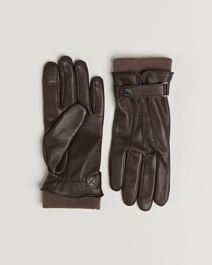 BOSS BLACK Hyden Leather Glove Dark Brown – Brun