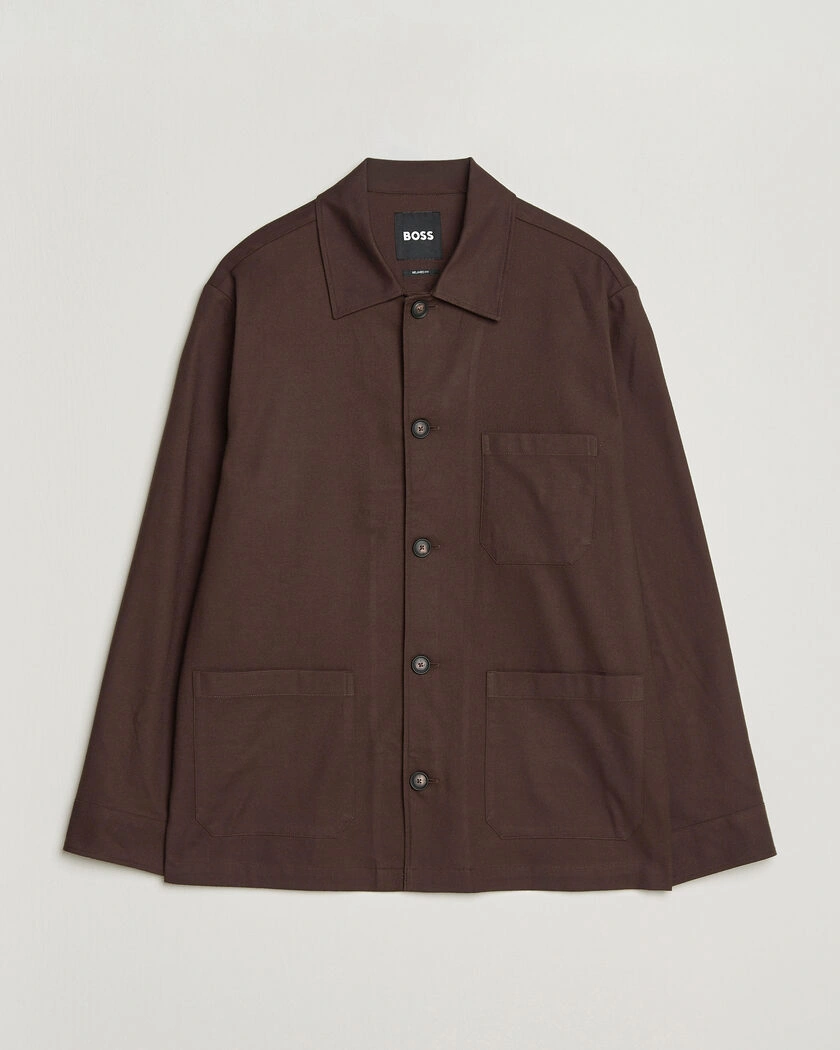 BOSS BLACK Cai Cotton Overshirt Dark Brown – Brun