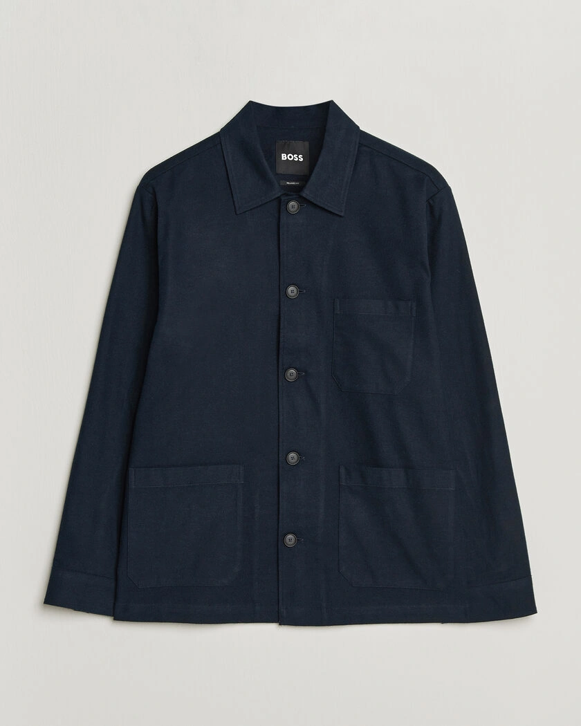 BOSS BLACK Cai Cotton Overshirt Dark Blue – Blå