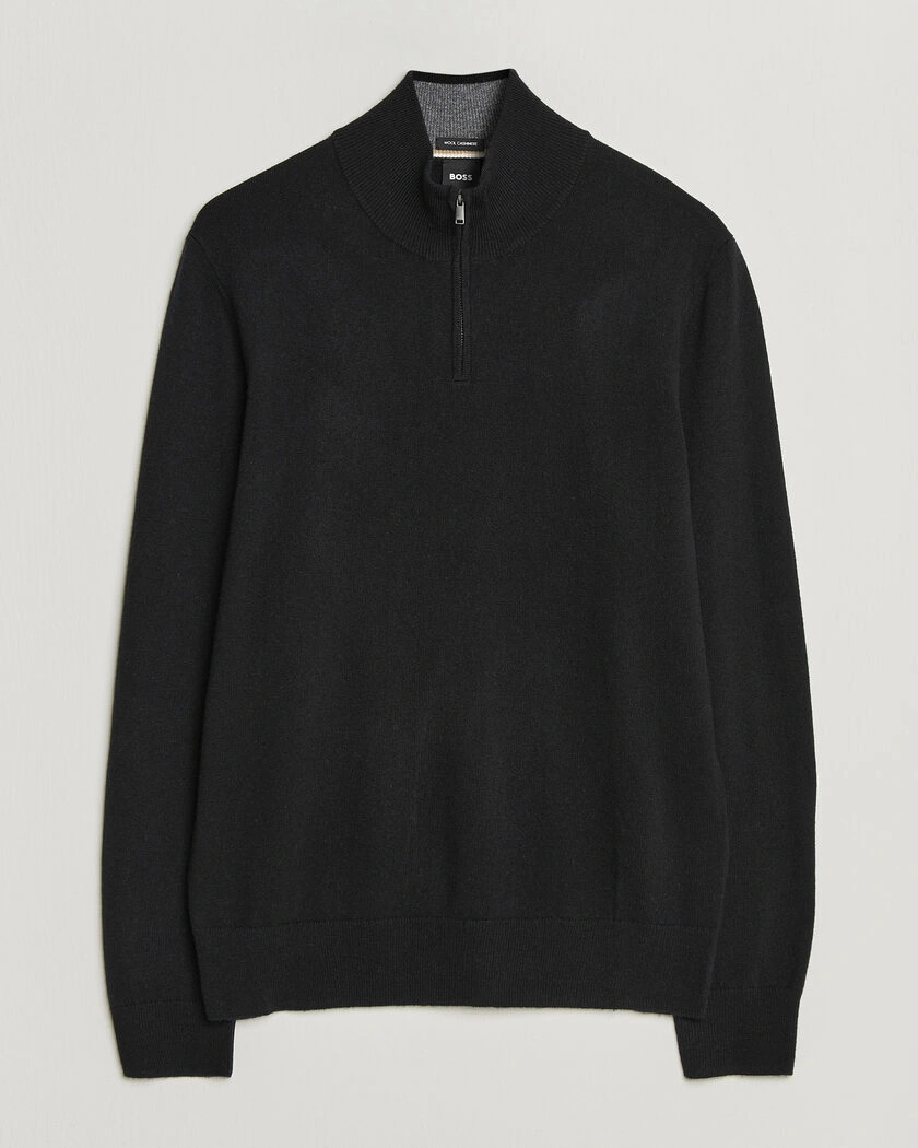 BOSS BLACK Hemarlo Wool/Cashmere Half Zip Black – Svart