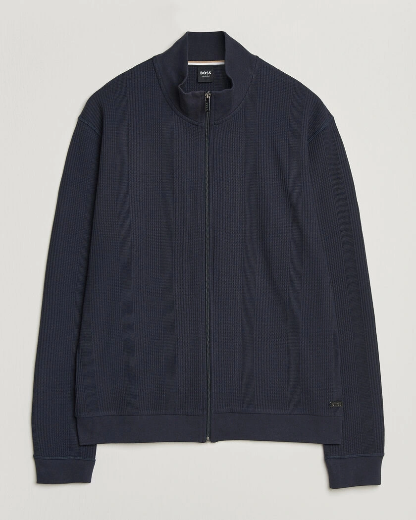 BOSS BLACK Structured Loungewear Full Zip Dark Blue – Blå