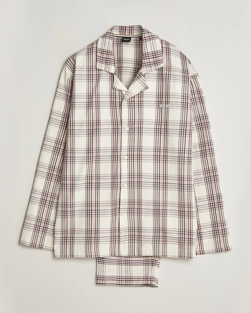 BOSS BLACK Checked Flannel Pyjama Set Open White – Vit